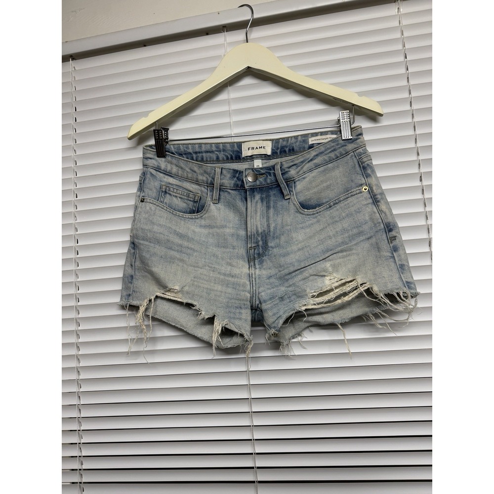 Frame Le Grand Garçon Denim Short Raw Hem‎ High Casual Chic Beach Distressed